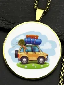 Adventure Road Trip Car Necklace, Made of Zinc Alloy and Clear Glass Pendant, Featuring An Adorable Road Trip Car Design - The Perfect Gift for Travel Enthusiasts.