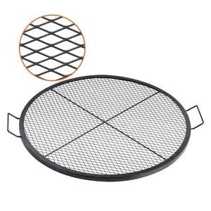 【Summervibes】VEVOR X-Marks Fire Pit Grill Grate, Round Cooking Grate, Heavy Duty Steel Campfire BBQ Grill Grid with Handle and Support X Wire, Portable Camping Cookware for Outside Party & Gathering, 36 Inch Black