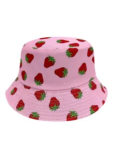 Summer Creative Double-Sided Strawberry Print Fisherman Hat Outdoor Beach Sun Hat Korean Style Sun Protection Fruit Bucket Hat