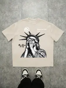 Men's Statue Of Liberty Print Round Neck Tee, Casual Oversized Loose Short Sleeve Crew Neck T-shirt for Summer, Fashion Men's Top for Daily Wear, Menswear