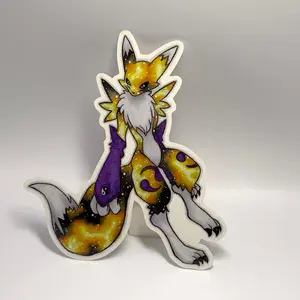 Renamon Digimon original colored pencil art waterproof sticker