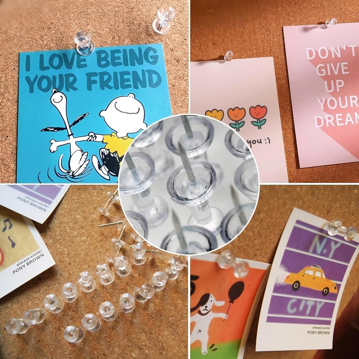 120-Pack Push Pins for Bulletin Board, Thumb Tacks with Clear Plastic Tip and Steel Tip, Portable and Durable Wall Tacks Suitable for Cork Board, Office and Daily Life