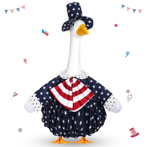 4th of July Porch Goose Outfits for 23'' Cement Plastic Porch Goose Statue, Memorial Day Patriotic Porch Goose Clothes with Flag Star Red Blue White Strip Porch Goose Costume for Independence Day Summer Outdoor Lawn Yard Garden Porch Decor