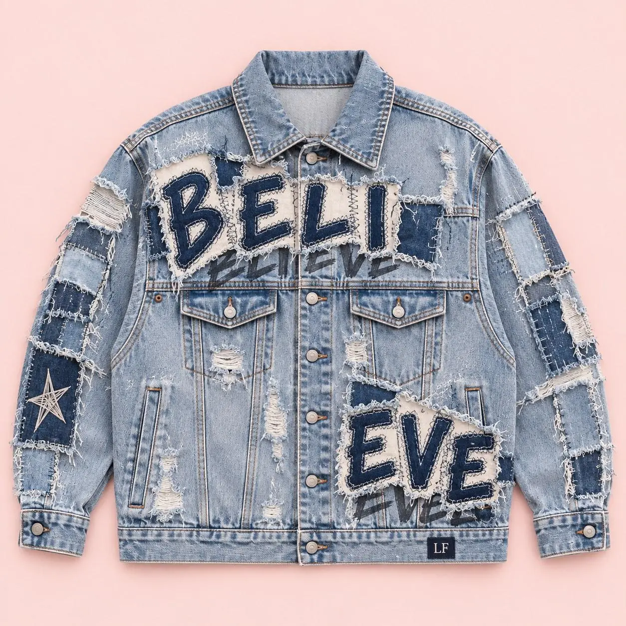 Life & Faith Patch Denim Jacket Light Wash Appliqué