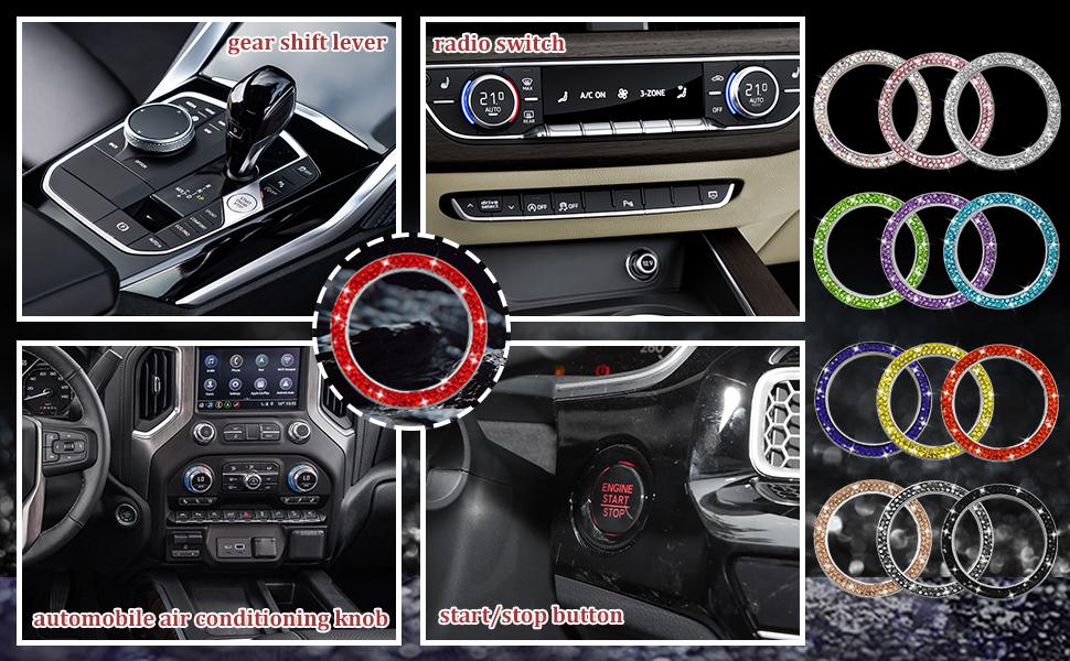Car Bling Crystal Rhinestone Engine Start Decoration Ring, Sparkling Push Start Button Sticker, Key Ignition & Knob Ring Decoration, Bling Car Interior Accessories for Women (Black) Car Bling Crystal Rhinestone Engine Start Decoration Ring, Sparkling Push Start Button Sticker, Key Ignition & Knob Ring Decoration, Bling Car Interior Accessories for Women (Black)