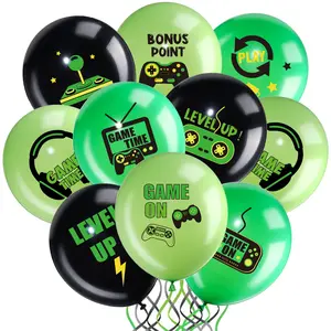 36Pcs Video Game Party Balloons - Green Gaming Theme, Black Latex for Teen Birthday Decorations