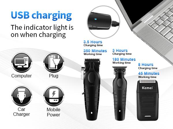 KEMEI Professional Hair Clippers for Men, Cordless Complete Barber Clipper T-Blade Trimmer Foil Shaver Set, Electric Hair Cutting Full Kit with 11 Guide Comes, USB Fast Rechargeable
