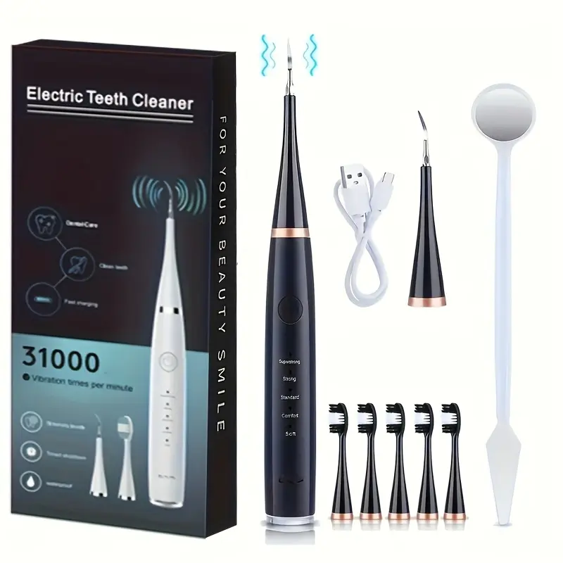 VIDOSMLIE Electric Toothbrush Kit, IPX6 Waterproof Rating, 5 Replaceable Brush Heads, 2 Cleaning Heads, Deep Teeth Cleaning, Gentle Gum Care for Daily Oral Health, Gum Health