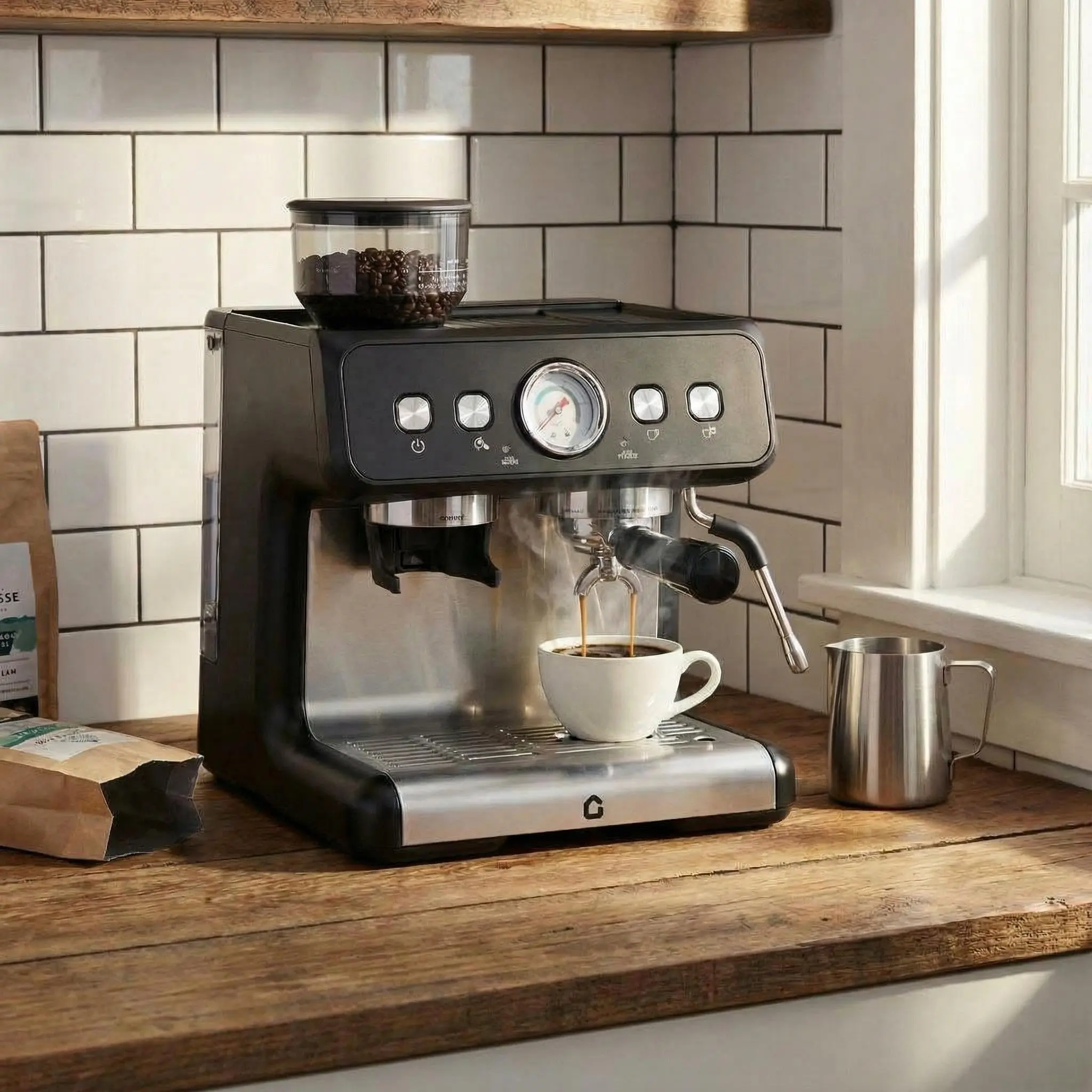 Garvee IDEAHOUSE 20 Bar Espresso Machine with Grinder and Milk Frother, 2.8L Removable Water Tank, PID Control, 30 Grind Settings, All-in-One Coffee Maker for Home and Office Use, Black
