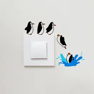 1PCS Cartoon Penguin Wall Switch Sticker,Self-adhesive Bathroom Living Room Switch Decoration,Adhesive Plug Sticker 5.9*4.3in