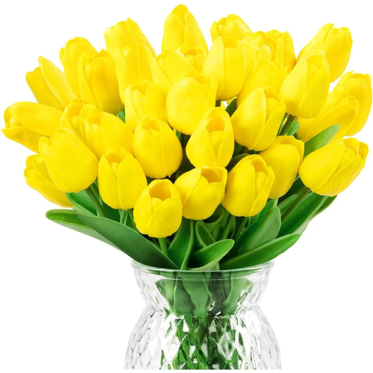 AnYa 20Pcs Real Touch Color-Coordinated Bouquet-Shaped Artificial Tulips, Indoor Fake Tulips with Stems, Decorative Floral Arrangement for Wedding, Home Decor (Yellow), Color-Coordinated Artificial Flowers, Artificial Artificial Flowers