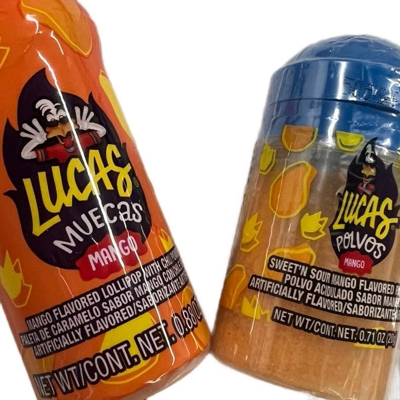 Mango Snack Kit with Chachitos Wheat Chips, Lucas Mango Powder, Lucas Mango Lollipop Powder, Spicy Mango Belts Candy, Mango Fruit Slices with Spicy Sour Chili Candy