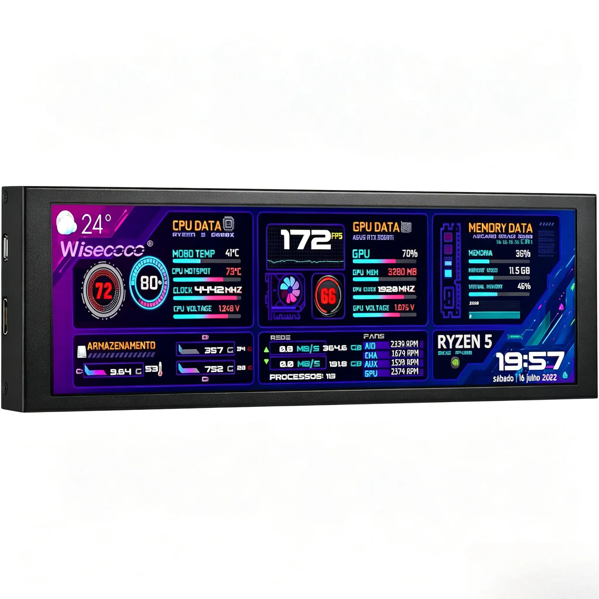 Wisecoco 7.84in Portable PC Secondary Display - Real IPS LCD Panel, FHD Screen, 178° Full Viewing Angle, 367+ cd Display Brightness, Aida64 Compatible, Temp Monitor, Mini HDMI Ready, Micro USB Plug&Play, Cased Accessory for Programmers