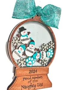 Custom Family Snow Globe from Leather and Lemonade, Laser Engraved Ornament, Christmas Keepsake for 2024, Perfect Gift for Mom, Decor Decoration