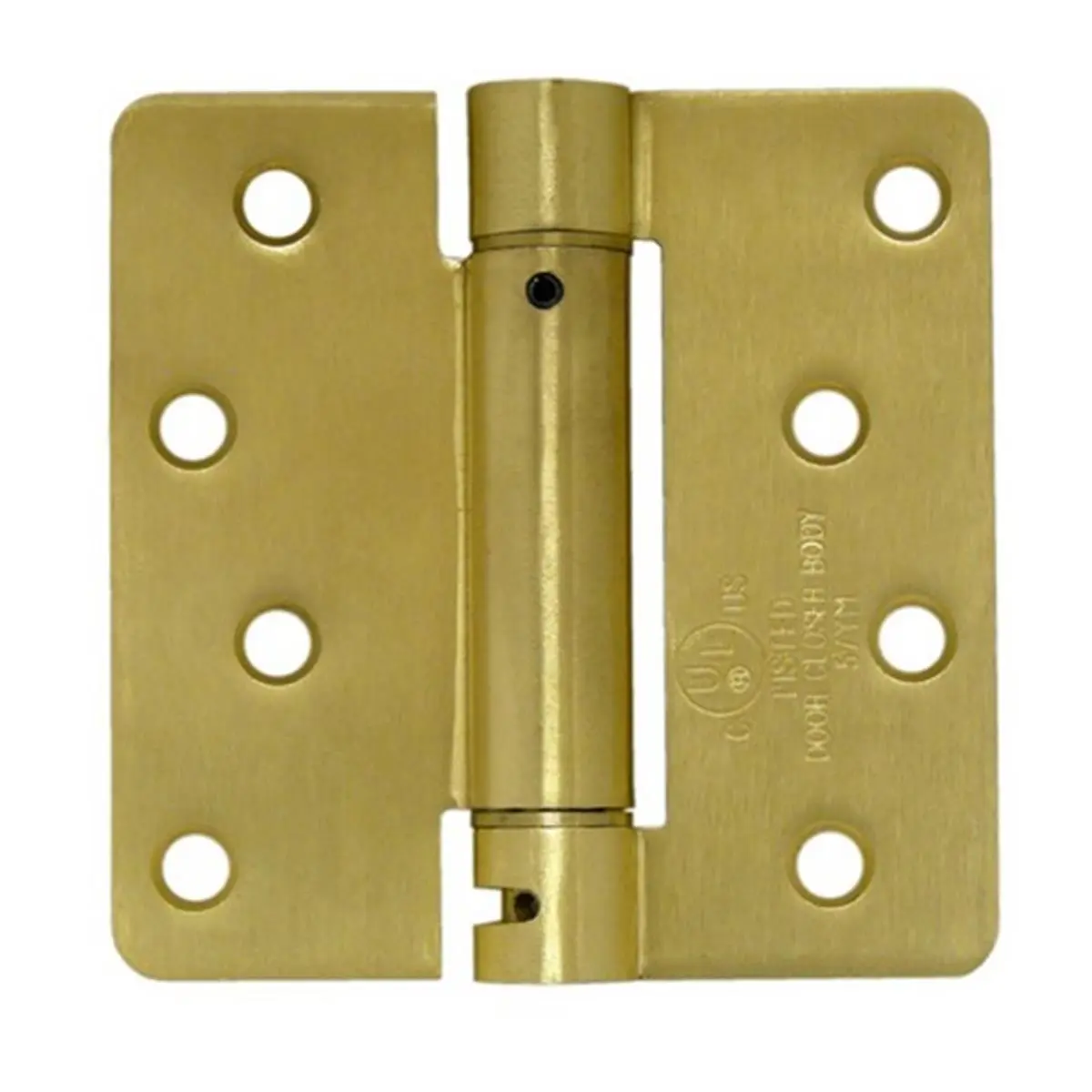 212 MAIN Heavy-Duty Steel Spring Hinge Door Hardware, 4x4x0.25 in Bright Brass, Single-Action, Long-Lasting Corrosion-Proof, Weatherproof, Includes Hex Wrench