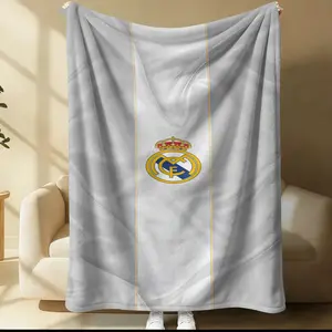 Real Madrid Themed Blanket, Suitable For Daily, Festival, And Birthday Gifts For Children And Adults. 1 Piece Of Soft, Warm, Lightweight Single-Sided Printed Plush Blanket, Suitable For Bed, Sofa, Car, And Room Decoration