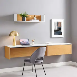 Modway Kinetic 49" Wall-Mount Office Desk With Cabinet and Shelf in White Natural
