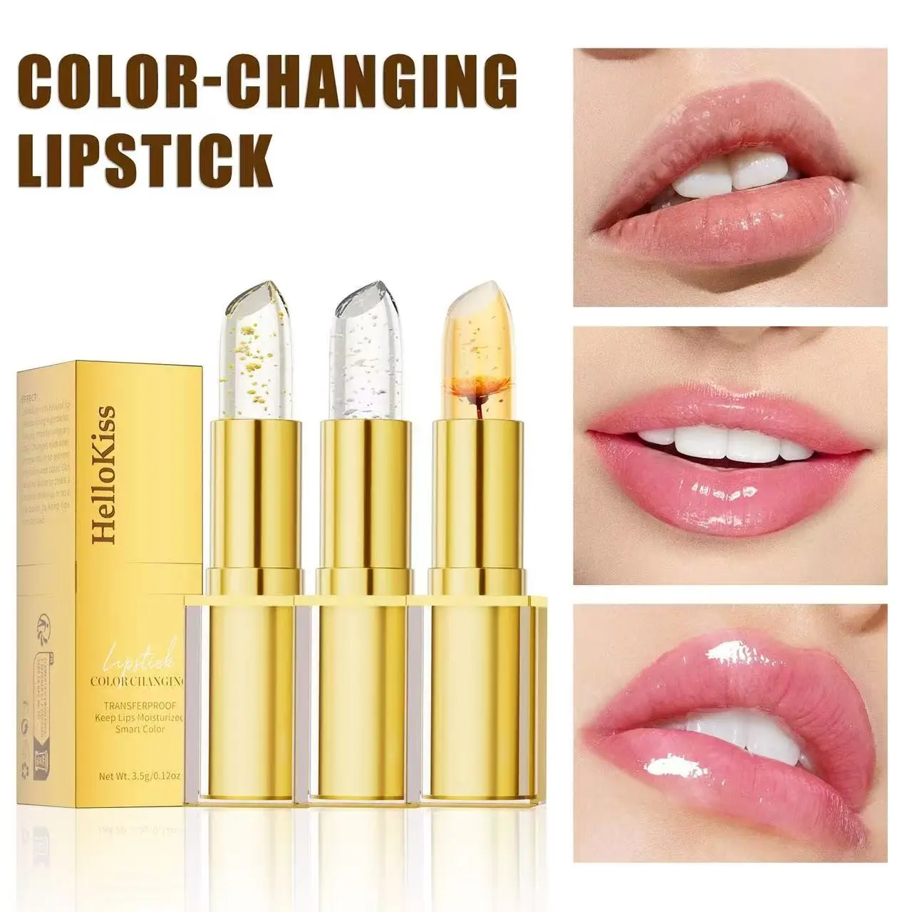 Hellokiss Gold Foil Color-Changing Lip Balm, Gentle Nourishing Lip Care, Reduces Fine Lines, Moisturizing Lip Gloss, Single Item