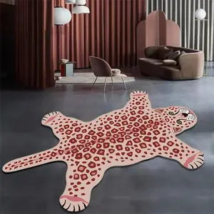 Cute Pink Leopard Bath Mat for Bathroom, Pink Cartoon Leopard Bathroom Rugs and Mat Non-Slip Animal Shaped Shower Rug Carpet Kid Playmat Absorbent Bathtub Rug