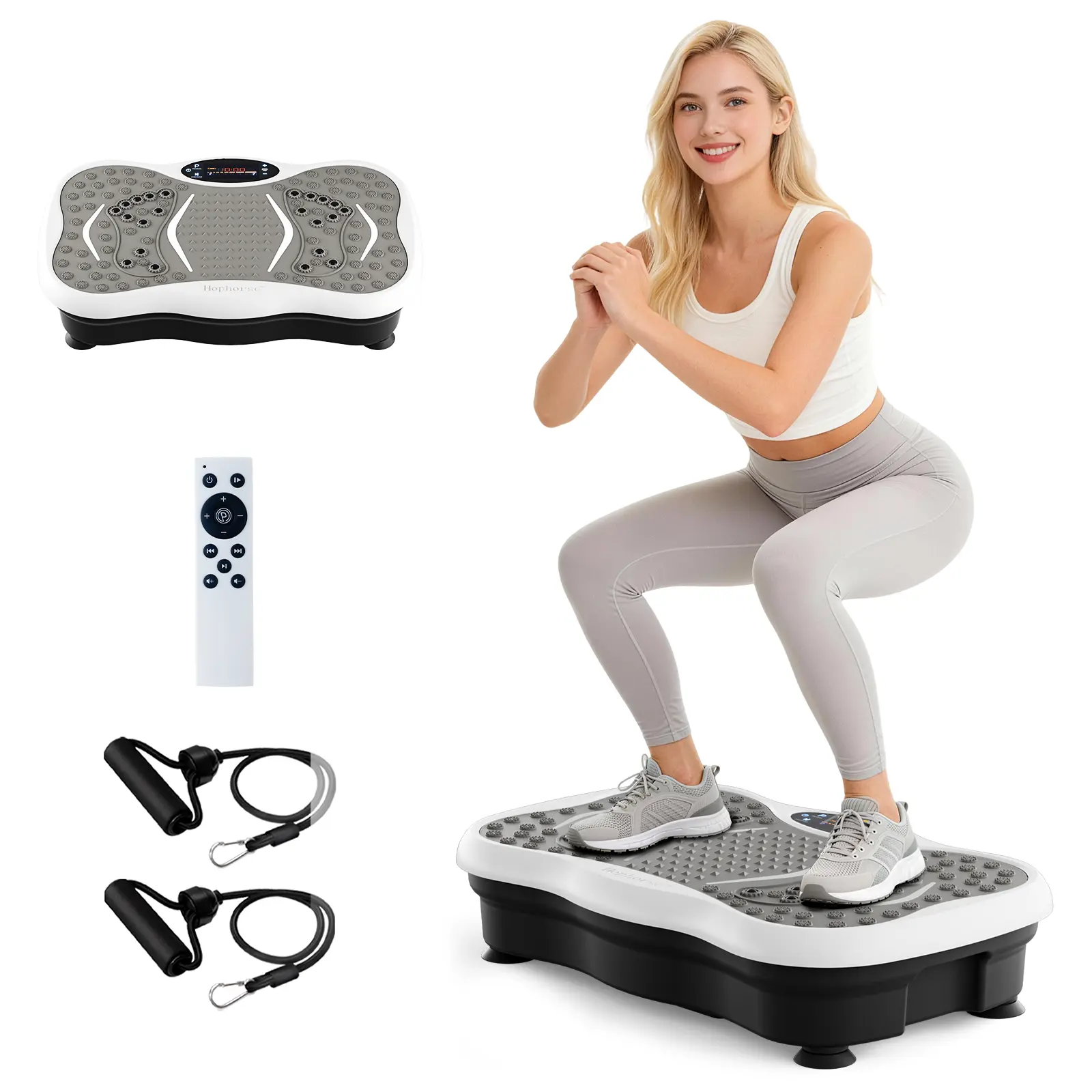 HopHorse Adjustable Speed Vibration Plate  Quiet Home Exercise Equipment  for Full Body Fitness, Multifunctional Walking Pad