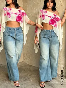 Women's Boho Sleeveless Vest, Floral Print, Short Loose-Fitting Top, Casual Summer Tank Top, Transparent Cover-Up