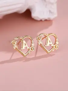 Hollow out Letter Design Stud Earrings (1 Pair), Heart & Flower Decor Stud Earrings, Fashion Jewelry for Women, Personalized Fashion Earrings
