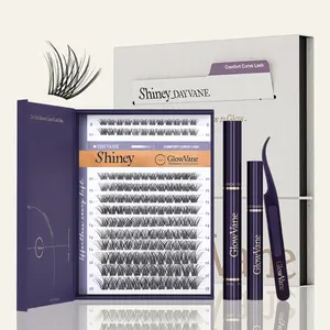 GlowVane TrueCurve Lash Clusters Kit 0.03mm Invisible Curved Band Soft Lightweight 8-18mm DD Curl DIY Lash Extensions for Beginners Seamless Eye Fit Zero Strain