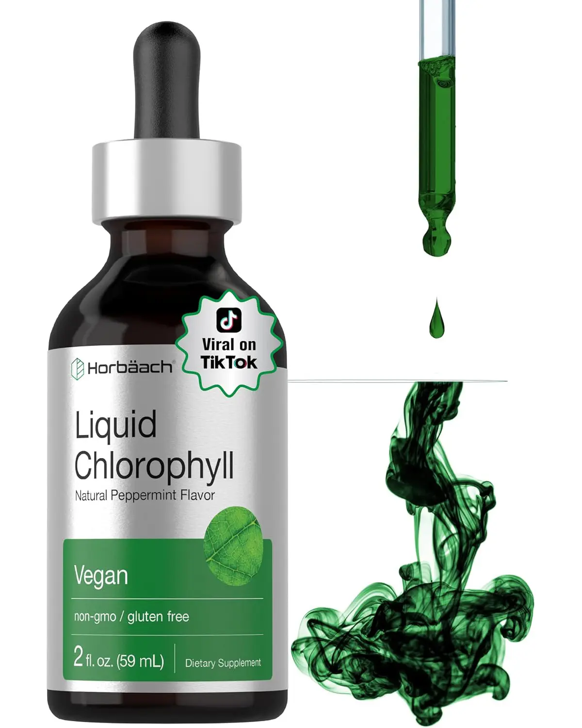 Horbaach Liquid Chlorophyll Drops | 2 oz | Vegan, Non-GMO, and Gluten Free Formula | Natural Peppermint Flavor