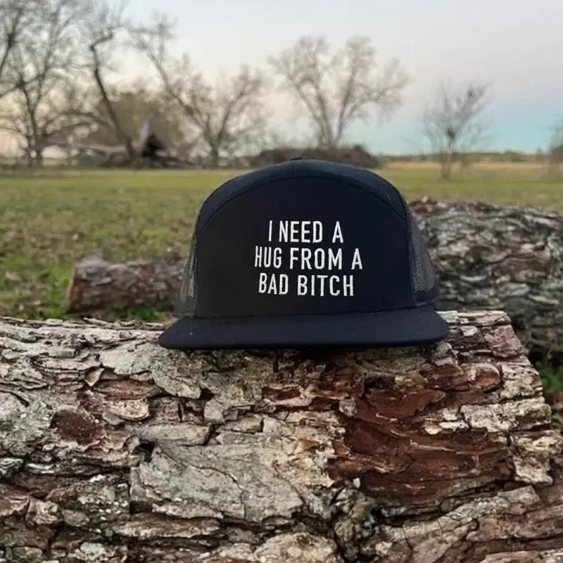 I Need A Hug From A Bad Bitch Embroidered Trucker Hat, Funny Y2K Snapback Cap, Trendy Adjustable Mesh Hat for Women, Cute Streetwear Gift