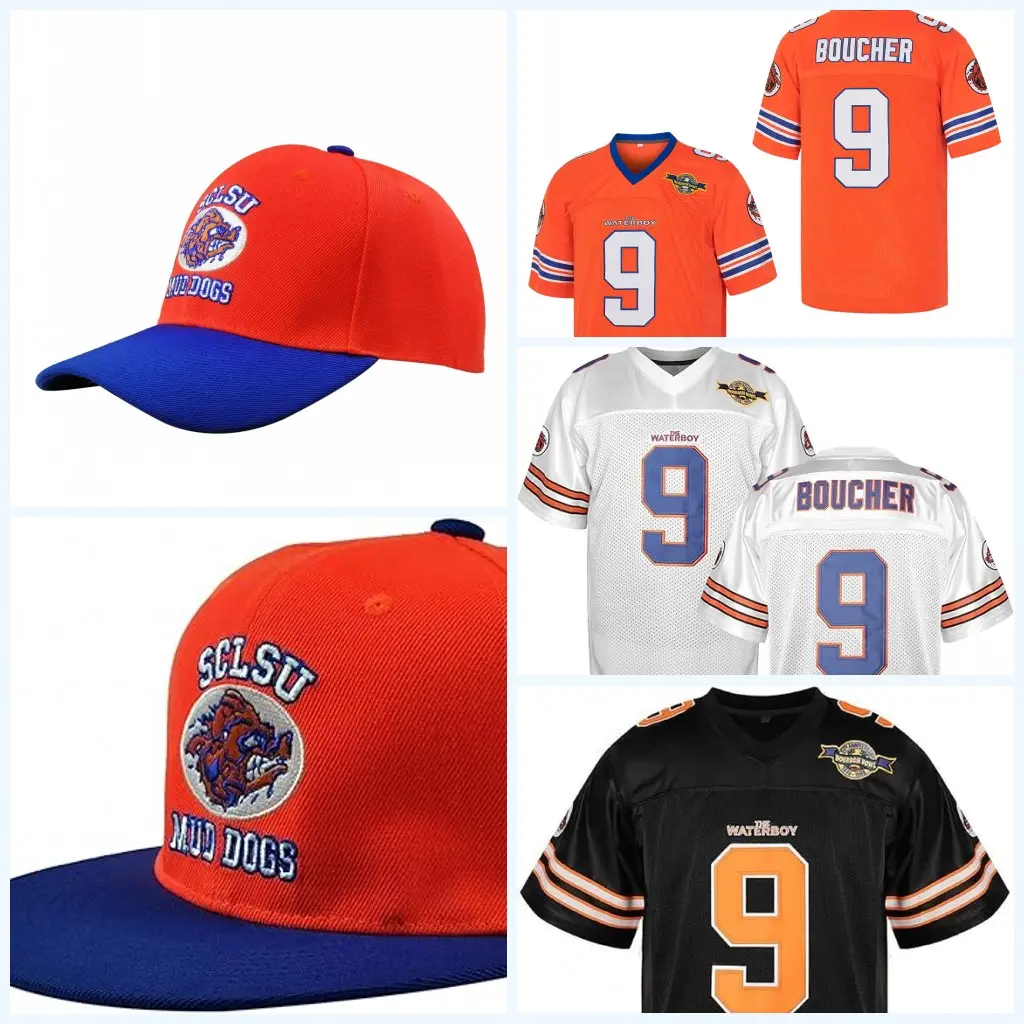 Embroidered Mesh Snapback Hat, Bobby Boucher #9 The Waterboy Movie Cap, 90s Style Adjustable Athletic Gear for Football Fans, Sports Fan, Embroidered Jersey American Football, Football Jersey Style
