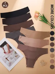 7-Pack Seamless Adhesive Underwear - Minimalist Neutral (Maillard Color Palette) Invisible No-Show Thongs for Women Soft Fit Panty