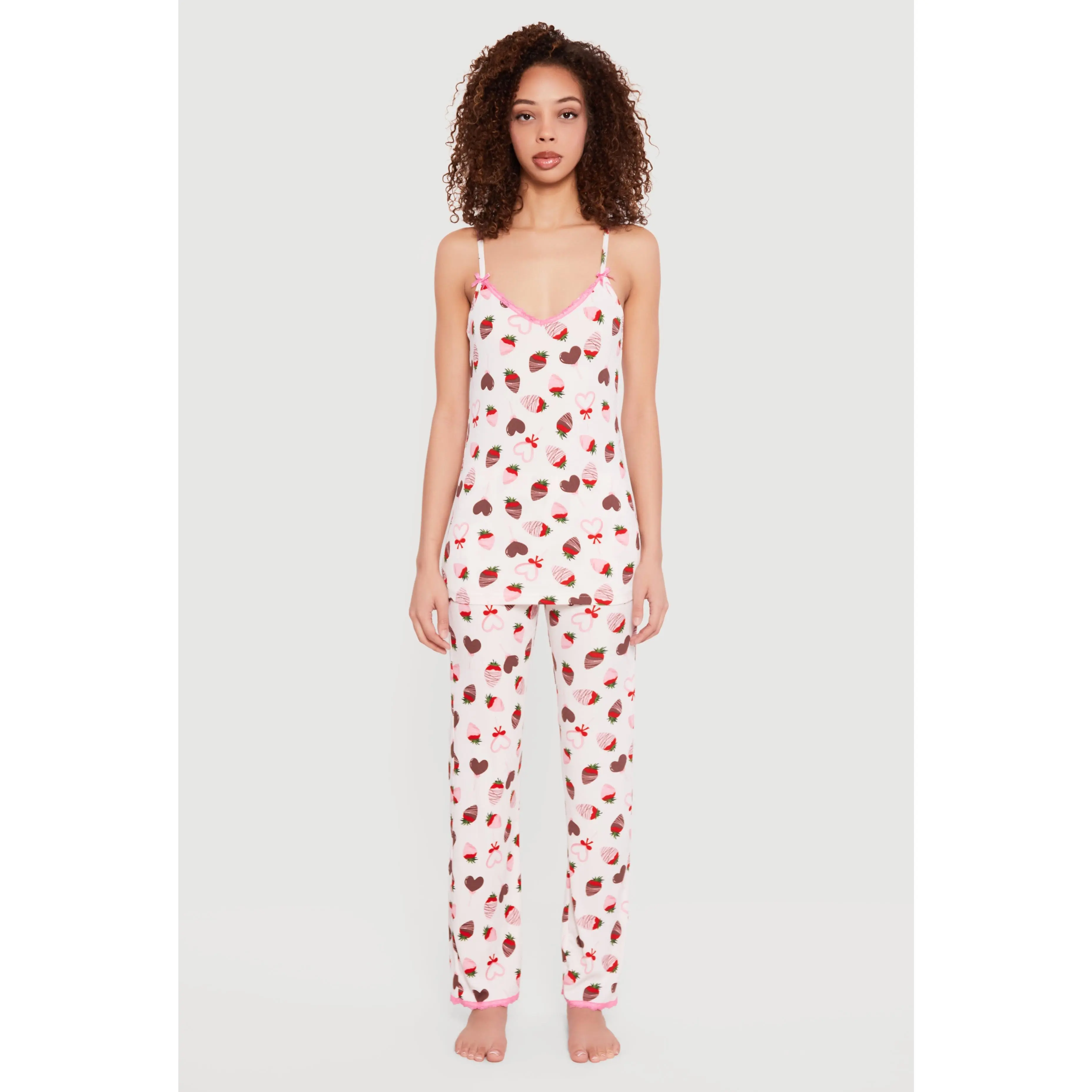 Chocolate Strawberry Print Pajama Cami and Pants