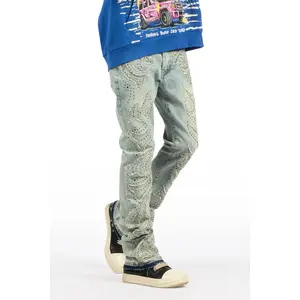 Westy Studded Light Blue Stacked Flare Jean