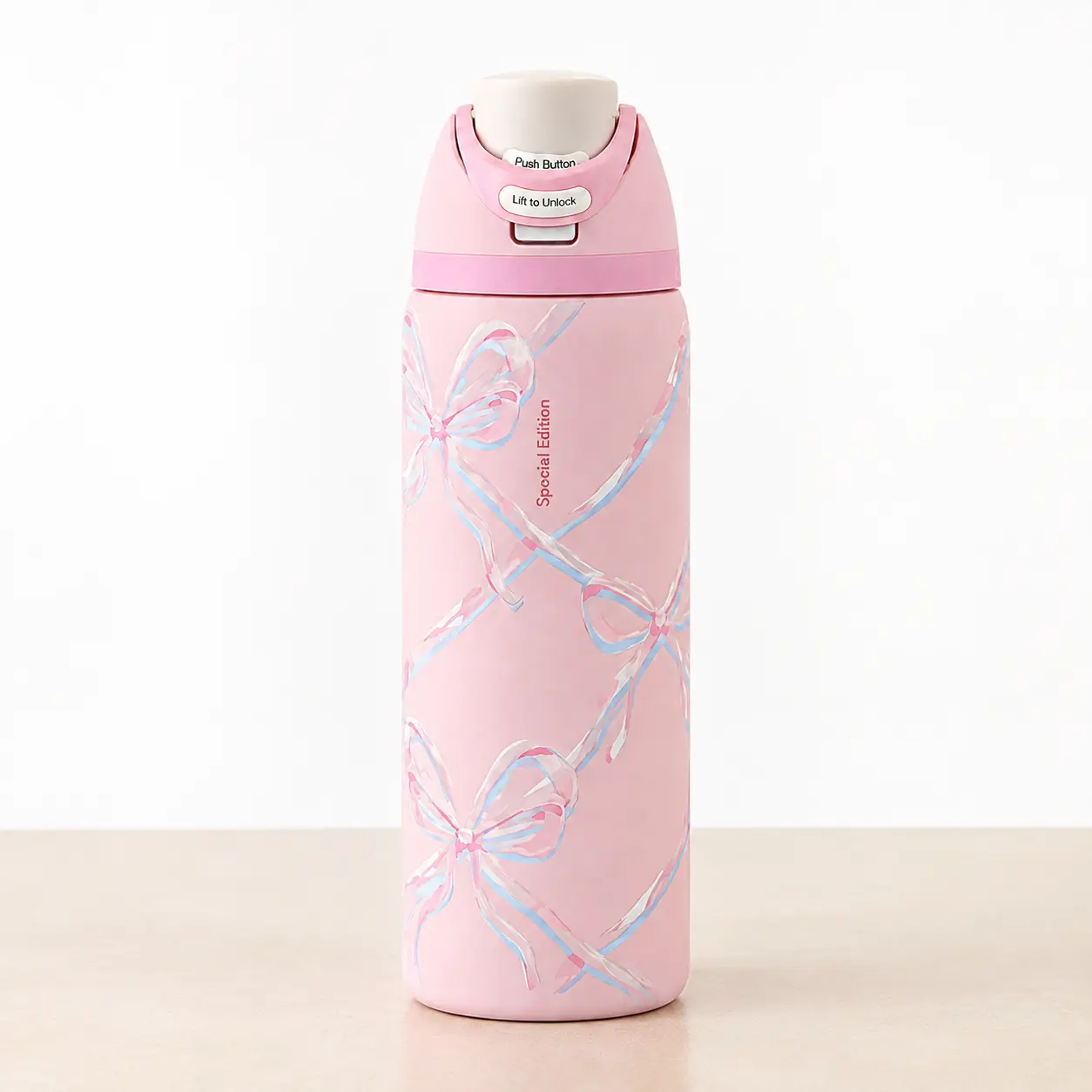 32oz Pink Stainless Steel Water Bottle for Women, Fairy Bow Insulated Tumbler with Straw, Cute Aesthetic Leakproof Travel Cup, Reusable Hydration Bottle, Christmas Birthday Gift for Her