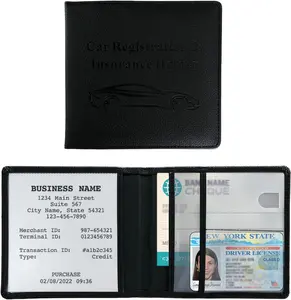 Car Registration and Insurance Holder, Waterproof Auto Glove Box Document Organizer with Magnetic Closure, Leather Car Document Wallet Case for ID Cards Driver License Paperwork (Black)