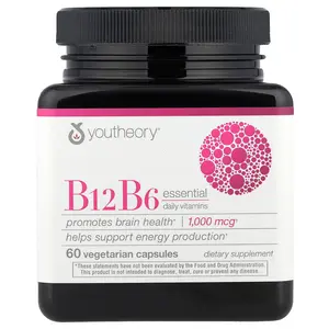 Youtheory B12 B6 Essential Daily Vitamins, 60 Vegetarian Capsules