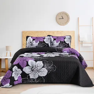 3 Pieces Botanical Pattern Quilt Set Queen King Size Colored Floral Quilted Coverlet Set Gorgeous Boho Bedspread with 2 Pillow Cases Soft Microfiber Bedding for All Season