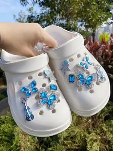 10 Piece Fashion Blue Shoe Charms, Rhinestone Shoes Charms, Butterfly Violin Star Rectangle Diamond Abs Resin, Rhinestone Chain DIY Decorations, Shoe Charms Set