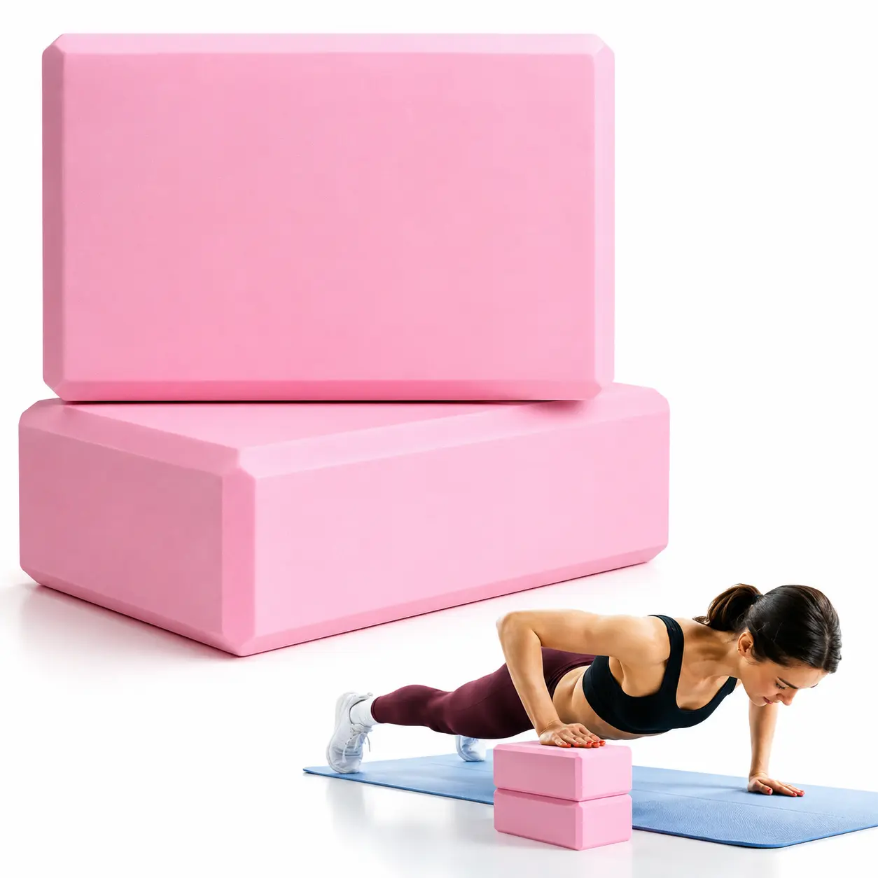 Yoga Blocks 2-Pack, High Density EVA Foam Yoga Blocks, 9 x 6 x 3 Inch Non-Slip Yoga Props for Stretching, Pilates & Balance Training
