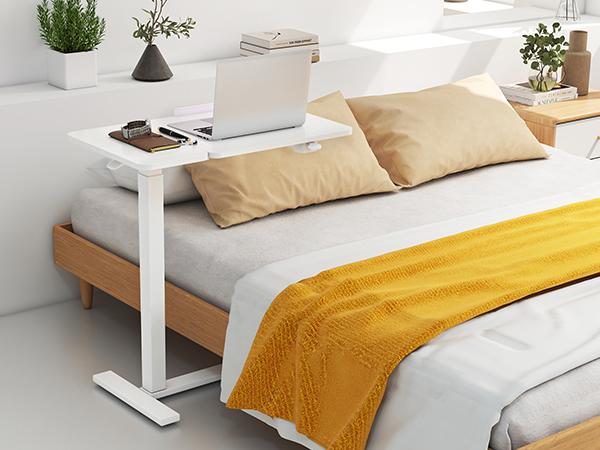 Sweetcrispy Lucky-Overbed Bedside Table with Wheels, Adjustable Hospital & Home Use Bed Table, Rolling Laptop Table, Mobile Standing Desk