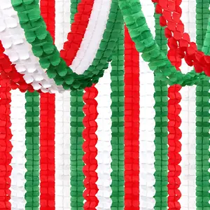 Red-Green White Party-Decorations Christmas Streamers-Garland - 12 count Mexico Italian 4-Leaf Clover Paper Streamers, Mexican Birthday  Shower Wedding Banners,  Winter Decor