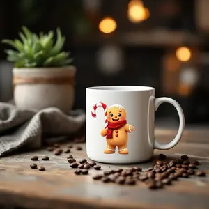 Ceramic Mug with Gingerbread Men Design Christmas Gift Cup for Festive Coffee Lovers
