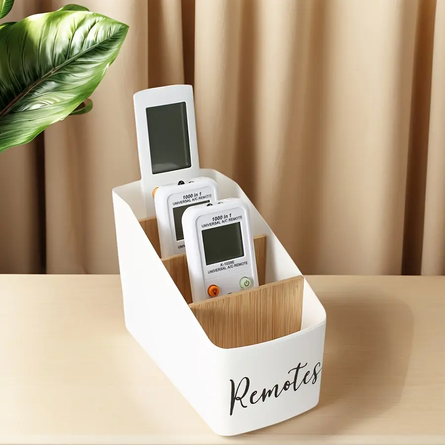 Household Organizer TV Remote Control Holder with 4 Compartments Remote Caddy/Box/Tray Bedside Table Storage Organizer for Cosmetics, Office Supplies, Office Desk Accessories, DVD, Blu-Ray, Media Player Desk Organizer Tidy Desk Gadgets