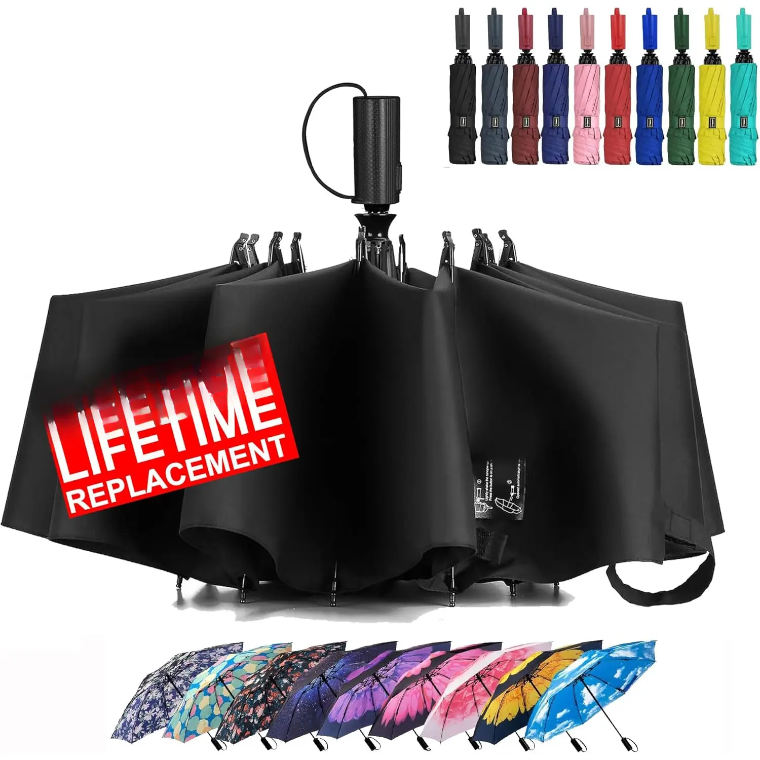 Compact Reverse Folding Umbrella Auto Windproof Travel Umbrella