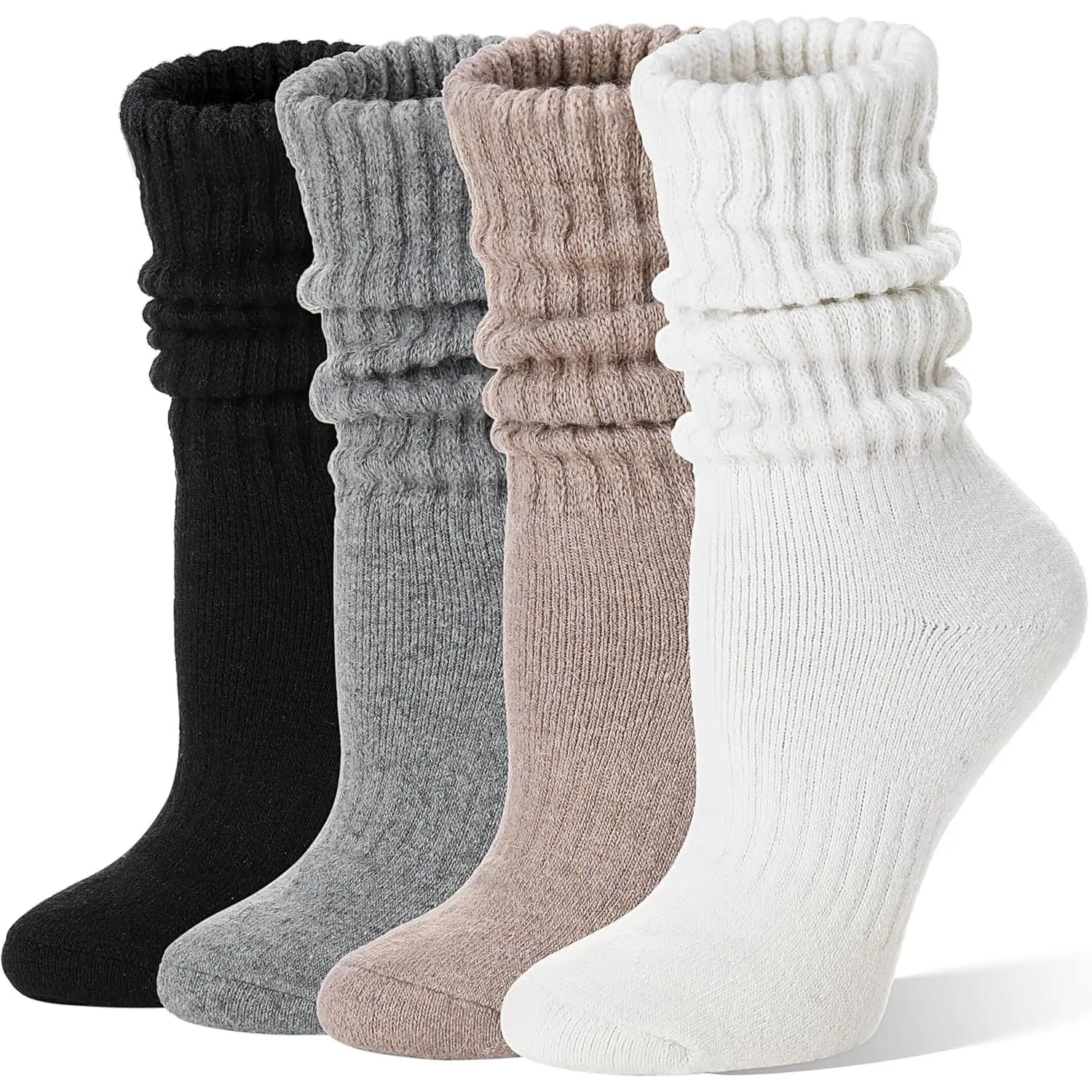 Merino  Slouch Boot Socks Thermal Warm Winter Thick Scrunch Cozy Crew Socks for Women 4 Pairs JianShuLuxe
