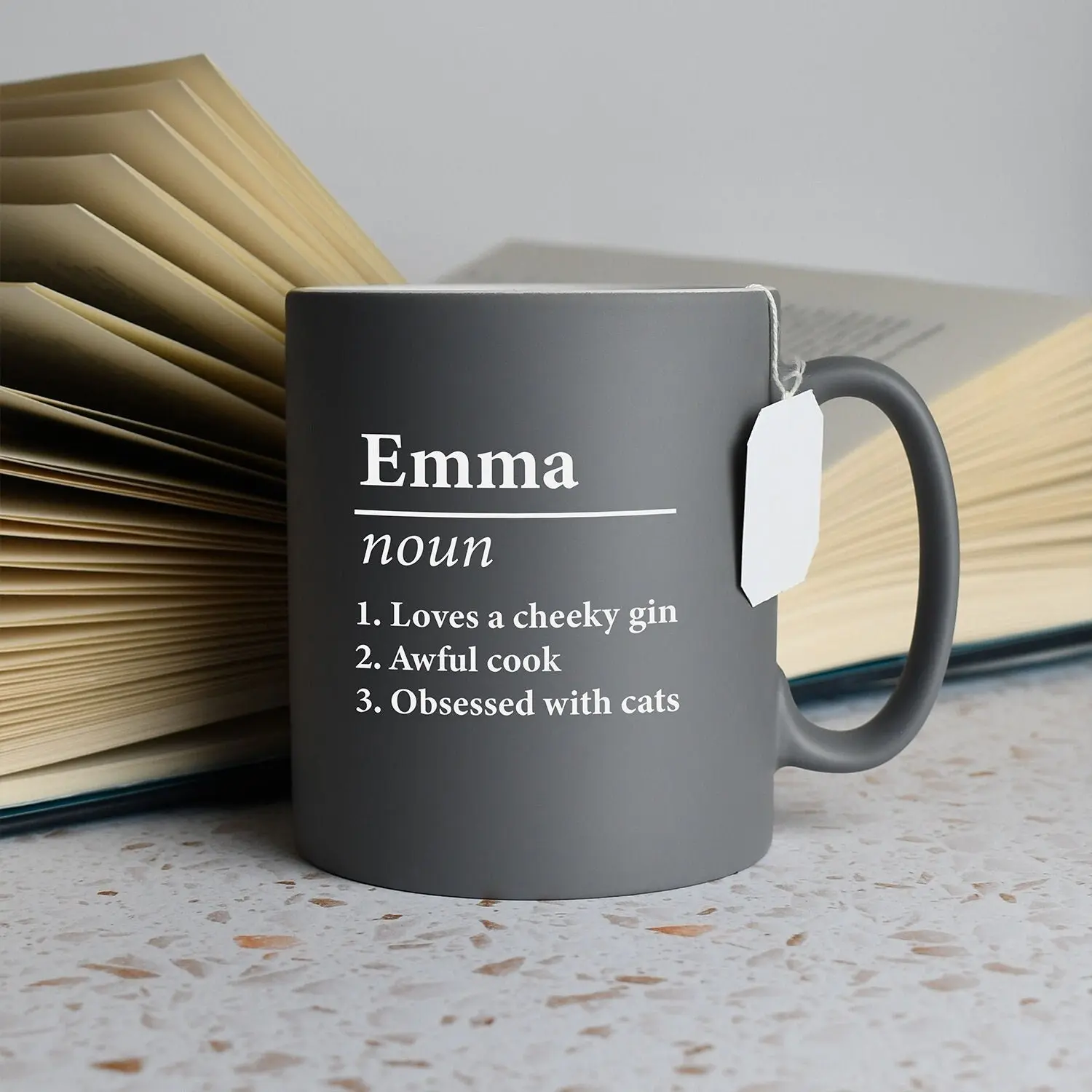 Personalised Name Definition Grey Satin Mug Laser Engraved 11oz