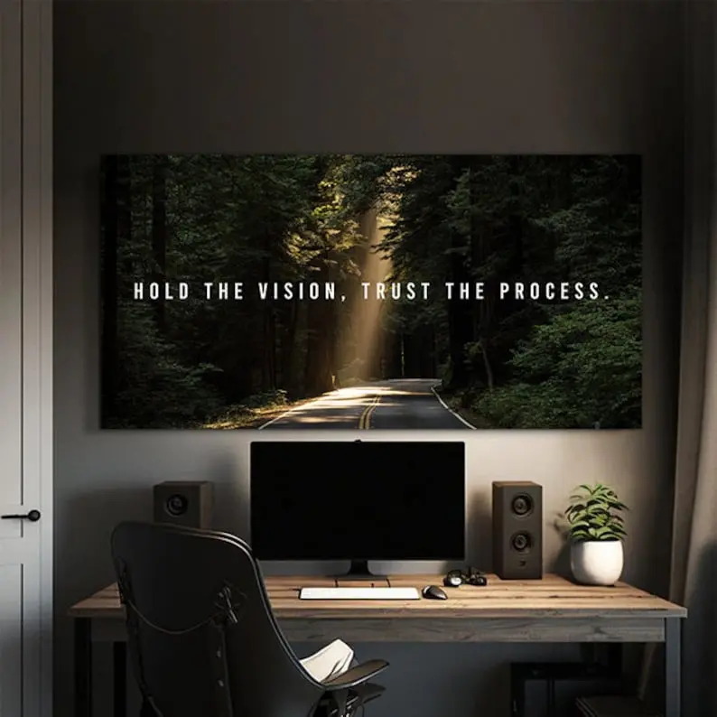 Hold The Vision Motivational Wall Art Landscape Print Modern Office Decor, Inspirational Art Quote Entrepreneur Success Unframed Poster Artistic Photo