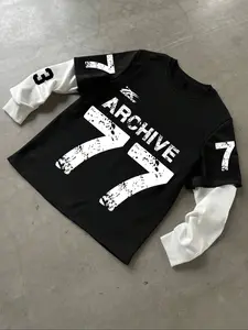 Men's Regular Fit Number Print Long Sleeve Tee, Casual Round Neck T-shirt for Fall & Winter, Men's Top for Daily Wear
