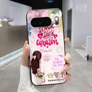 Rounded Edge TPU Phone Case for Google Pixel 10Pro XL 9A 8 7 Heavenly Love Faith Pattern Drop Protection Shockproof Soft Liquid Silicone Smartphone Cover