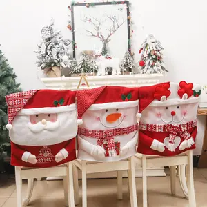 Christmas Chair Covers Set, Cartoon Old Man Design with Snowflake Hat, Festive Home Decorations for Holiday Season